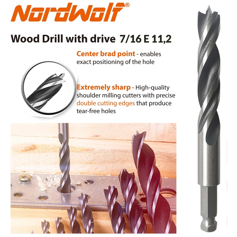 NordWolf 3/4" Brad Point Wood Drill Bit, Double Flutes Design