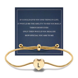 FANCIBAND Graduation Gifts For Her 2025 P 18K Gold Charm Bracelet Heart Initial Bracelet For Women Friendship Gifts For Women Jewelry