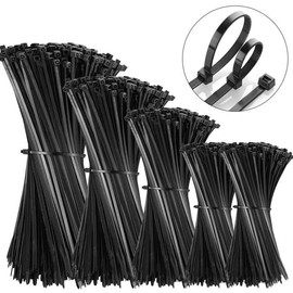 VTECHOLOGY 500Pcs Heavy Duty Industrial Zip Toes,Assorted Sizes(4”+6”+8”+12”) Black Tie Wraps,Zip Toes Tie Straps For Garden Plant Secure Vine, Home, Office Use