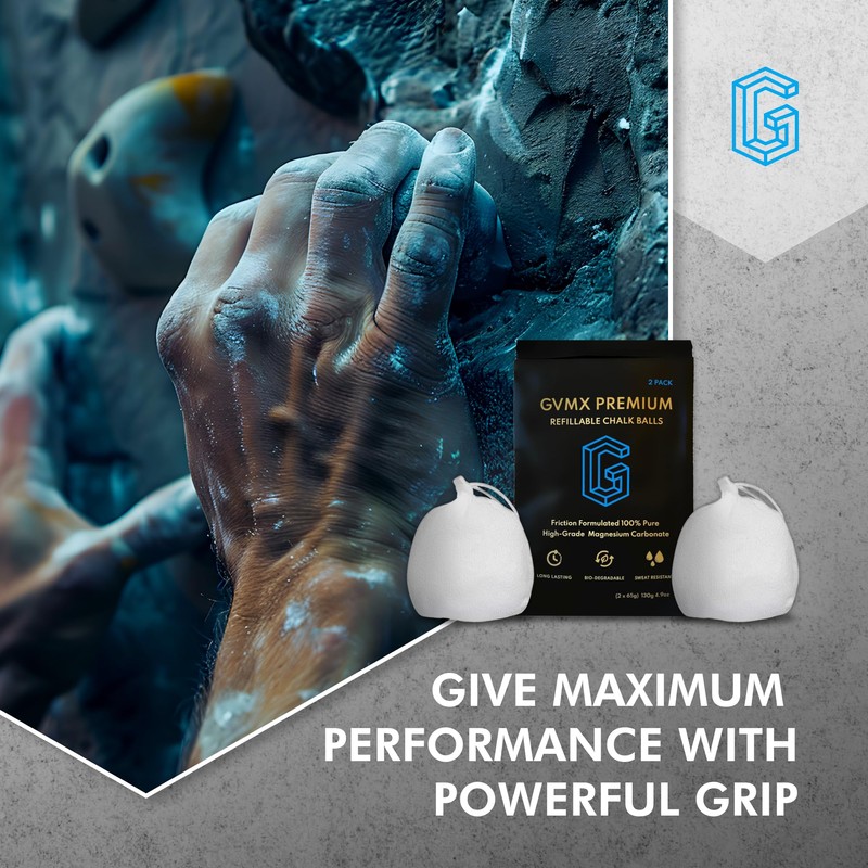 130g (2 x 65g) Premium Chalk Balls. Pro-Grade Gym Chalk