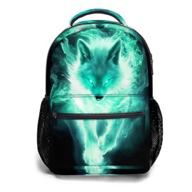 aportt Cool Cyan Wolf Backpack for Boys Girls Monster Animal Durable Casual Basic Kids Bookbag Black Blue Lightweight School Bag for Teens Students Travel Daypack