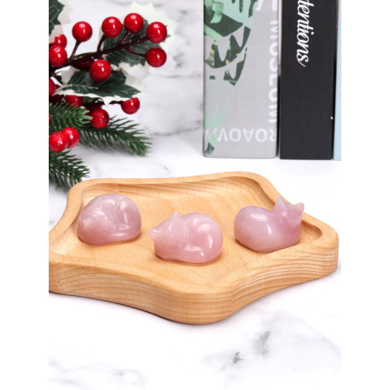 JSDDE Rose Quartz Crystal Sleeping Cat Figurine for Cat Lovers