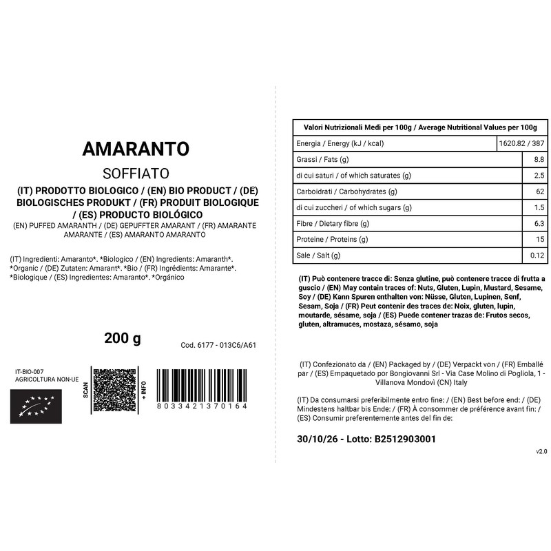 BONGIOVANNI FARINE E BONTA' NATURALI Amaranto Soffiato 200g BIO