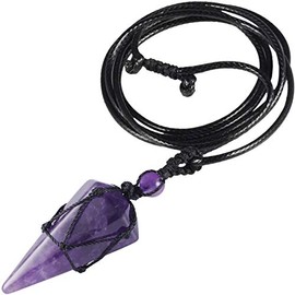 KYEYGWO KYEYGWO womens,Unisex, Amethyst Sechseckiger Kristall Anh?nger Halskette mit Einstellbare Lederseil, Polierte Quarz Spitz Stein Heilung Reiki Pendel Kette