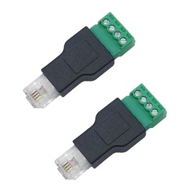 Teansic 2 Pcs RJ11 Male to 4 Pins Screw Terminal Connector,RJ11 4p4c Bolt Screw Adapter for Telephone CCTV Wiring Coupler