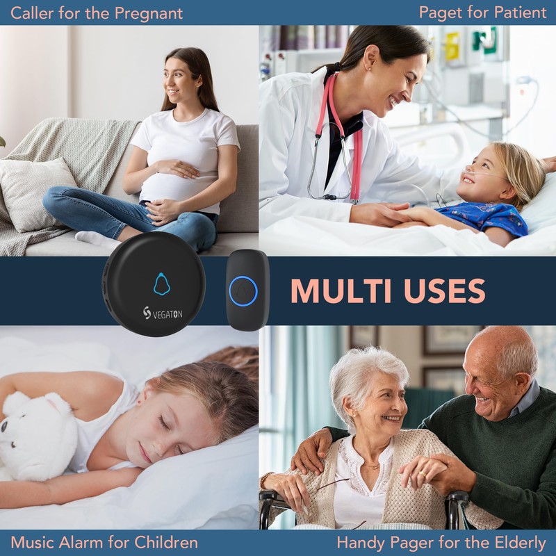 VEGATON Wireless Doorbell kits with IP55 Waterproof Level, 500ft Range,