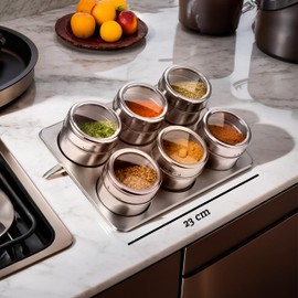 Premier Housewares Stainless Steel Magnetic Tray with 6-Spice Jars