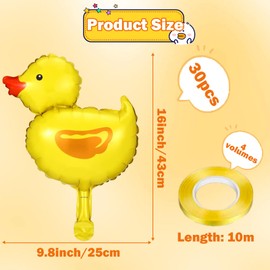 PANYI 30 Pieces Mini Duck Shape Balloons, Aluminum Foil, Reusable Duck Party Decorations, Suitable for Farm Animal Theme Parties, Graduations, Kids Birthday Parties etc, Yellow