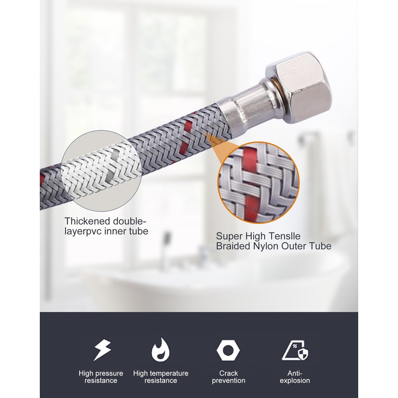 Faucet Supply Lines: WOWOW 40" Bathroom Sink Faucet Hose, Braided