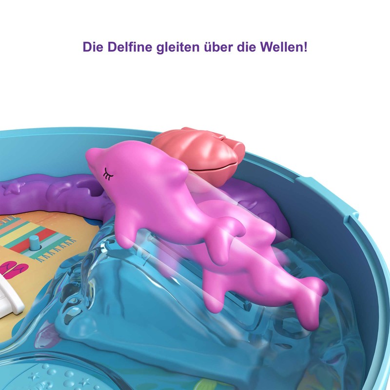 -​Polly Pocket Dolphin Beach Compact, Beach Adventure Theme with Micro