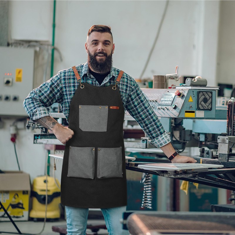 Two-tone work apron - heavyweight cotton canvas with multiple pockets