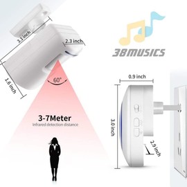 Motion Sensor Door Chime for Store - Wireless Driveway Alarm with 2 Receivers and 2 Sensors, Driveway Motion Detector, Home Security Visitor Bell