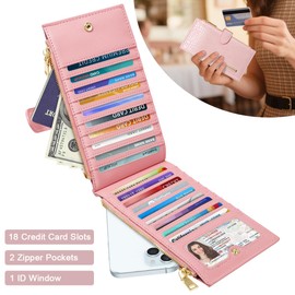 Simikol Wallet Women Crocodile Large Capacity Wallets RFID Blocking Multi Card Organizer Womens Billfold Long Purse Credit Cards Holder with Double Zipper,Pink