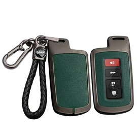 SANRILY PU Leather 3/4 Button Key Fob Cover Fit for Toyota Highlander 2019 2018 Toyota Tacoma Corolla Sequoia Camry Tundra Avalon RAV4 4Runner Keyless with Keychain Black-green