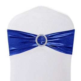 Trimming Shop Lycra Spandex Chair Elastic Band with Buckle for Chair Cover - Elastic Sash for Wedding Reception and Party Decoration - Shiny Navy Blue, 25