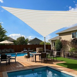 INFRANGE Sun Shade Sails Triangle 5' x 12' x 13' UV Block Sunshade Canopy Fabric for Patio Pergola Pool Garden Backyard Outdoor Activities, Beige White Strip