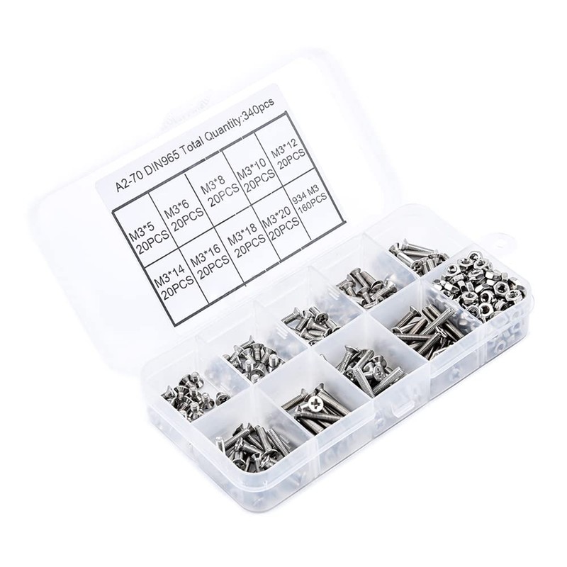 PENGLIN 340 Pcs Cross Hole Countersunk Machine Screws M3 Nuts