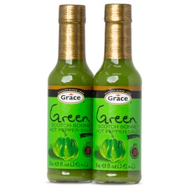 Grace Green Scotch Bonnet Hot Pepper Sauce 4.8oz - 2 Pack - Authentic Jamaican Scotch Bonnet Pepper Sauce that Brings the Savory Heat to your Jamaican Food