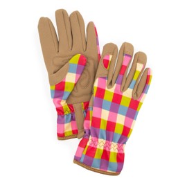 Robert Frederick Gardening Gloves - Women's One Size – Pink Gingham Design - Padded with Elastic Cuffs