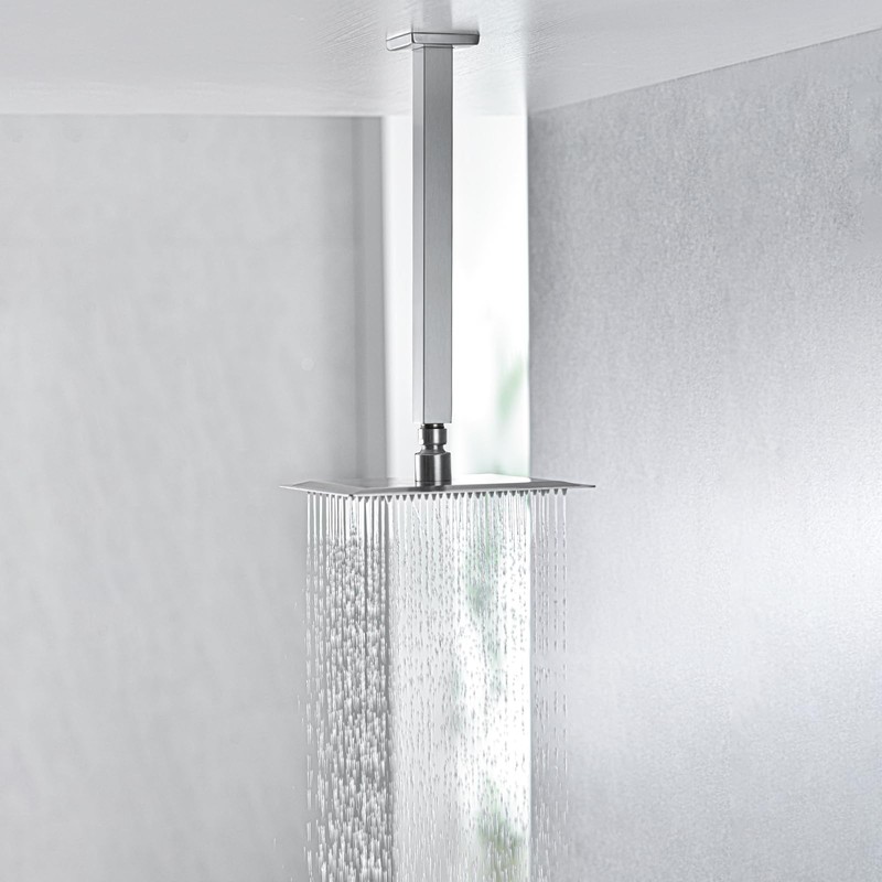 Square 12 Inch Ceiling Mounted Shower Arm With Flange, Straight