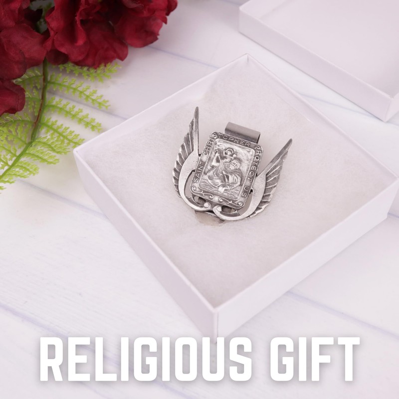 St. Christopher Visor Clip with Wings, Religious Patron Saint Medal