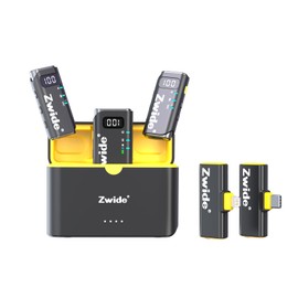 Zwide - Sistema de micrófono inalámbrico Lavalier M4 Combo, compatible con estuche de carga, cancelación de ruido de 3 niveles, mini micrófonos compactos de solapa con clip magnético para cámara
