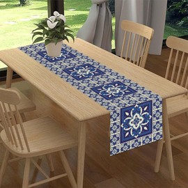 Camino de mesa mexicano, azulejos de cerámica con diseño de pájaros florales azules de México Talavera Dia De Los Muertos, centro de mesa de centro para cocina familiar y comedor, decoración de mesa