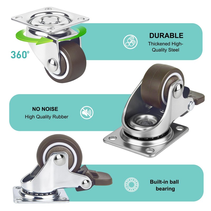 Small Caster Wheels 1 Inch Low Profile Swivel Plate Casters