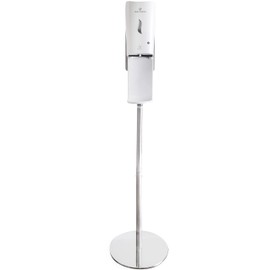 Oasis Creations Universal Hand Sanitizer Soap Dispenser Stand – Portable Metal Stand with White Soap Dispenser & Drip Tray – Touchless Sanitizing Station – Great for Public & High Traffic Areas