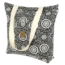 Lemur Bags Canvas Shoulder Tote Bag - Large Eco-Friendly Zippered Tote with Front Pocket (Floral)