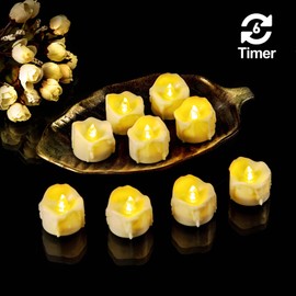 Windshell Warm White Flickering Flame Tea Lights with Timer, Melting Design (Ivory White Base/Plastic), Battery Operated LED Flameless Tealight Candles for Party, Wedding and Holiday, Pack of 12