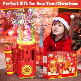 Skirfy Bubble Machine for Kids,Fireworks Bubble Machine with 300ml Bubble Solution,Bubble Maker Toy for Kids with Realistic Sound for Christmas,Chinese New Year,Birthday