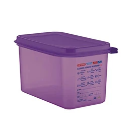 Araven Allergen Polypropylene Plastic 1/4 Gastronorm Sized Food Storage Container with Airtight Lid Included | Purple | Capacity: 4.3 Litre | CM787