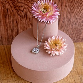 Tuscany Silver Rhodium Plated Cubic Zirconia Square Pendant on Curb Chain of 46 cm/18-inch