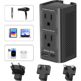 Voltage Converter for European Travel, 220V to 110V Converter, European Travel Plug Adapter, 220 to 110 Voltage Converter US to Europe with 1 USB C and 1 USB A