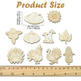 Stiesy 100 Pcs Thanksgiving Day Theme Unfinished Blank Wooden Slices Turkey Pumpkin Corn Mushroom Crops Shapes Crafts to Paint Wood Cutouts for Painting Arts DIY Craft Home Decoration Supplies