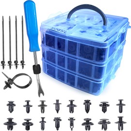 625-Piece Car Push Retainer Clips Body Clips Plastic Fasteners Kit 16 Most Popular Sizes Nylon Auto Push Pin Rivets Set with 5 Cable Ties & Remover Tool for Bumper, Fender, Door Trim