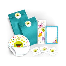 Notepads + Bookmark + Gift Bags / Blue + Stickers Funny Monster Party Bag Guest Gift for Birthday Children's Birthday Wedding Christening Girls Boys