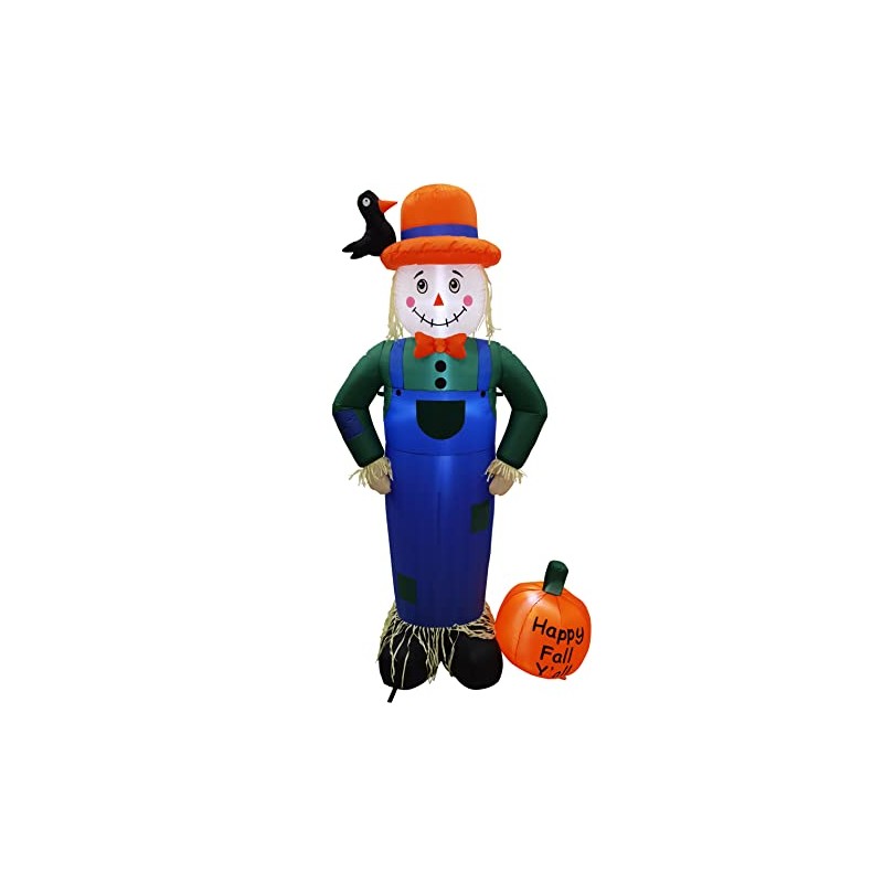 7' Air Blown Inflatable Scarecrow Standing Next to Pumpkin Thanksgiving