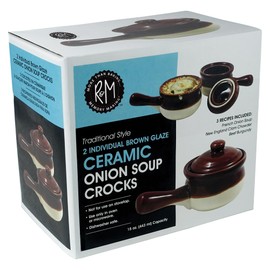R&M International Traditional Style Ceramic 15-Ounce French Onion Soup Crocks, Polished, Set of 2