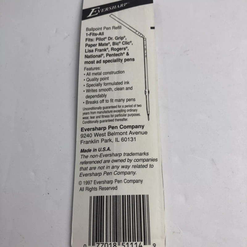 Eversharp Ballpoint Pen Refill Black Medium PT Fits Many Pens