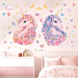 DECOWALL SG2-2412 Large Unicorn Wall Stickers Wall Decals Nursery Kids Room Décor Home Art Pink Girls Baby Room Rainbow Bedroom Colorful Decorations Animals