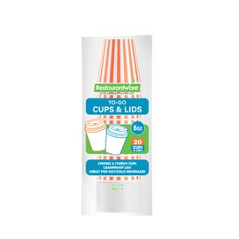 Restaurantware 8 Ounce Disposable Coffee Cups With Lids, 20 Hot Cups With Lids - Sleeves Sold Separately, Single Wall, Orange And White Stripe Paper Coffee Cups, For All Kinds Of Beverages