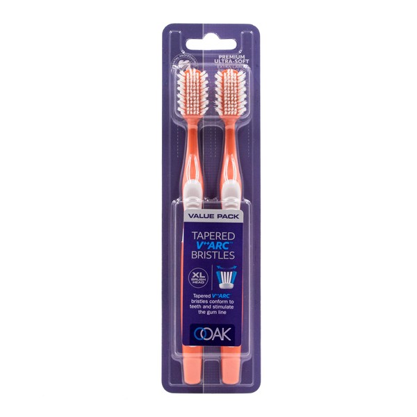 OOAK Toothbrush, Tapered V++Arc Soft Bristles, XL Brush Head 2 Pack Coral