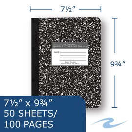 Roaring Spring - Cuaderno de composición con rayas anchas, 50 hojas, papel blanco #15, 9.8 x 7.7 pulgadas, fabricado con orgullo en Estados Unidos, cubiertas de mármol negro de tablero duro (paquete