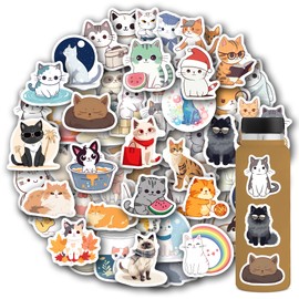 102 Pcs Cat Stickers,Cute Cat Stickers Animal Stickers for Kids,Cartoon Vinyl Waterproof Fun Cat Stickers for Water Bottle Laptop