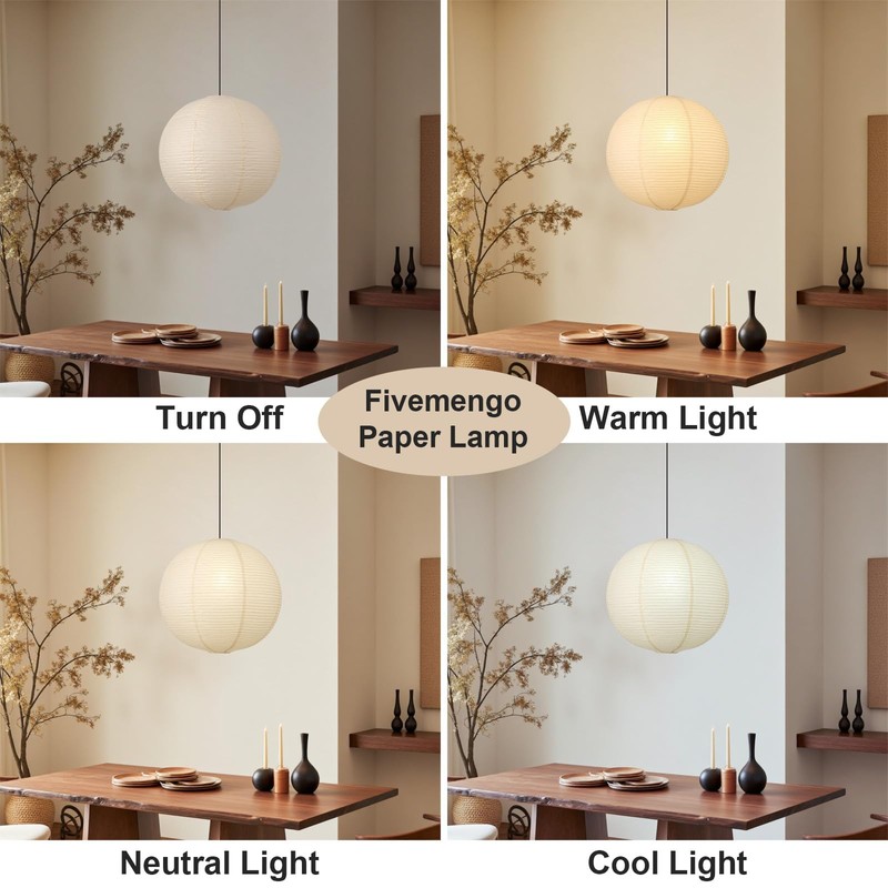 Fivemengo 20in Paper Lanterns Plug in Hanging Lamp Off-White 19.7FT