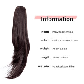 Ponytail Extension,Brown Hair Extension Ponytail 22" Long Claw Hair Extension Synthetic Wavy Straight Hairpieces Ponytail Clip in Ponytail Wig Daily Fluffy Pony Tail for Women,4.8 OZ