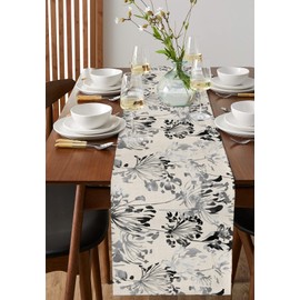 Farm Wild Plant Table Runner Dresser Scarves,13x72In Non-Slip Rectangular Table Dress Scarf Black Abstract Dandelion Botanical Kitchen Dinner Tables Decor for Dining Room/Banquet/Party Vintage Burlap