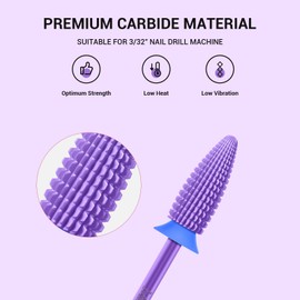 MelodySusie Typhoon Nail Drill Bits, 3/32'' Carbide Tungsten Multi-function Bits, Fast Remove Acrylic or Hard Gel for Manicure Pedicure Salon Professional or Beginner, Purple, Medium